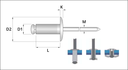 large head peel blind rivets