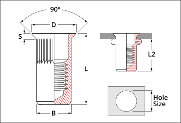 countersunk rivet nut closed end splined